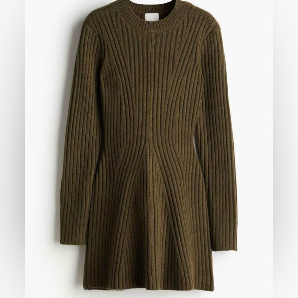 Olive Ribbed Knit Dress